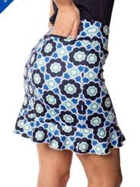 Golftini Women's I Want It All medium Ruffle Golf Skort geometric floral print